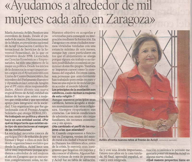 Entrevista en El Heraldo de Aragón a la Presidenta Nacional de Acisjf – In Via
